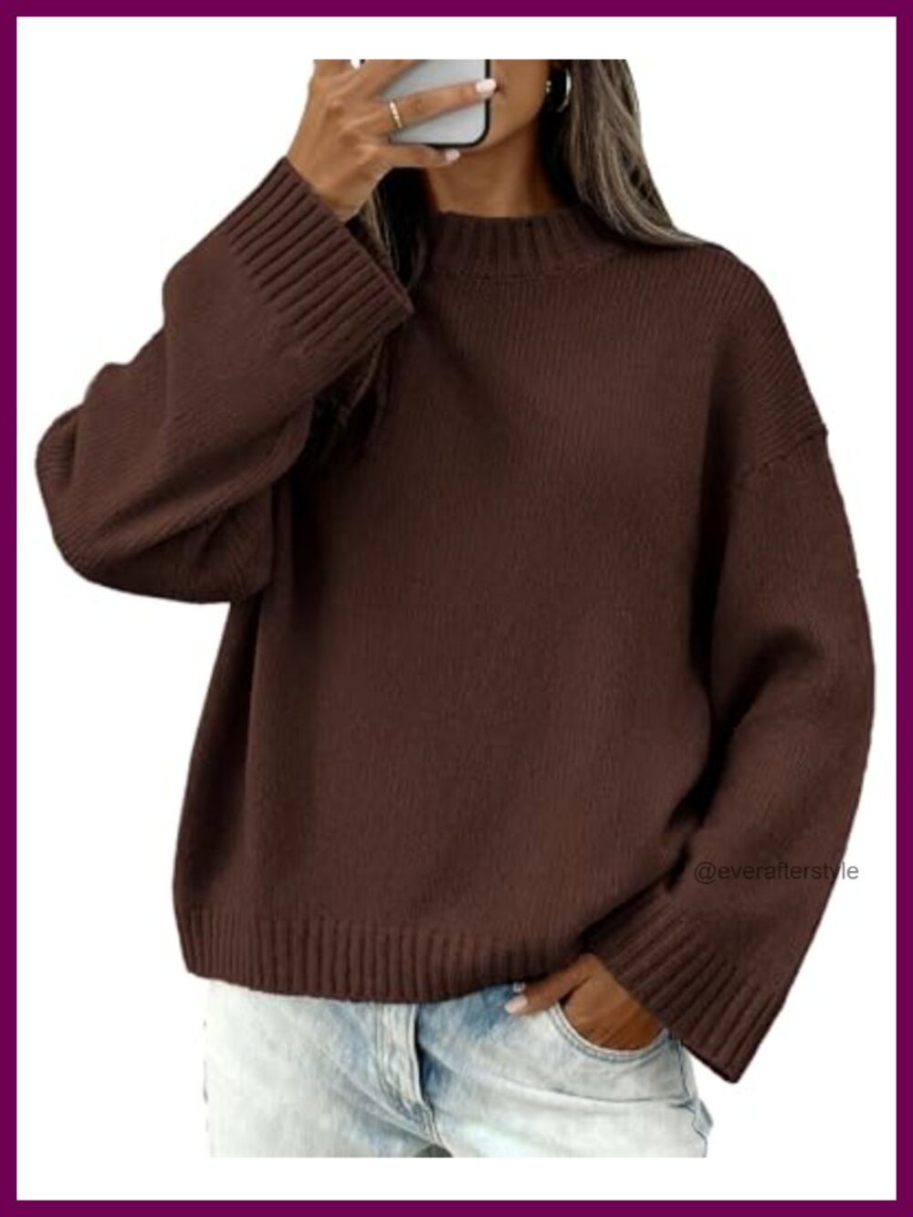 Women's Loose Fit Crewneck Knit Pullover Sweater Long Sleeve
